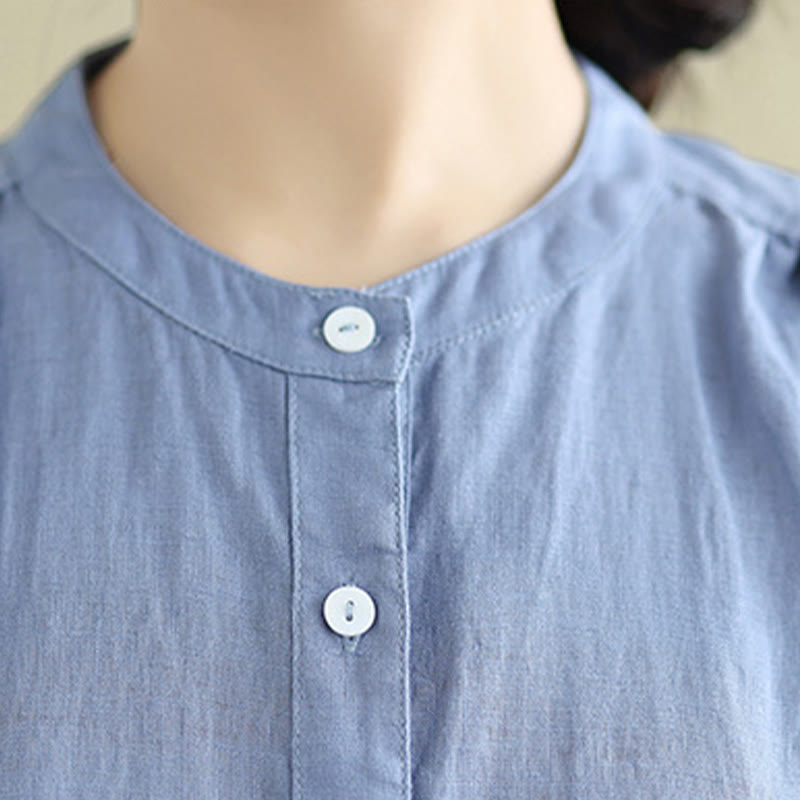 Buddha Stones Plain Single Breasted Pleated Design Sleeveless Cotton Linen Midi Dress - image 25