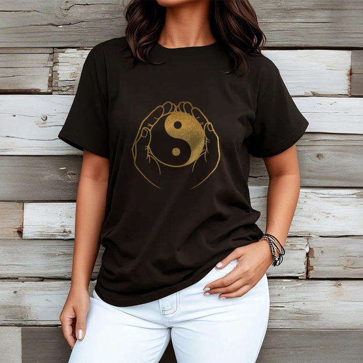 Buddha Stones Hands Holding A Golden Yin Yang Tee T-shirt - image 4