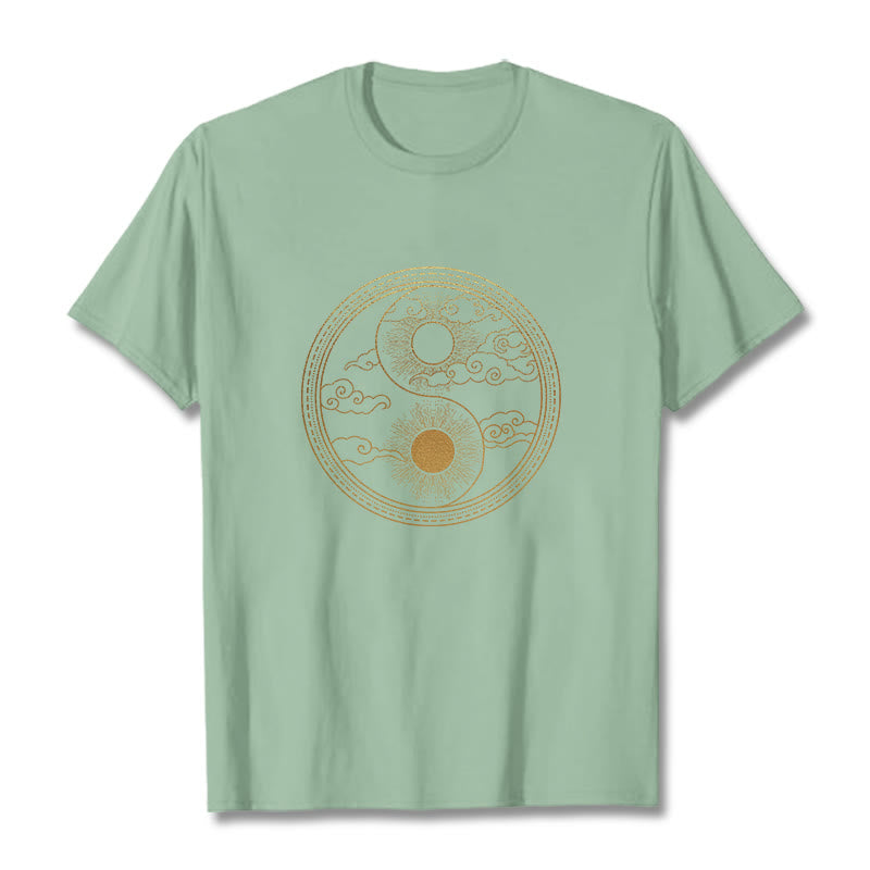 Buddha Stones Yin Yang Sun Auspicious Clouds Tee T-shirt - PaleGreen - 2XL - image 15