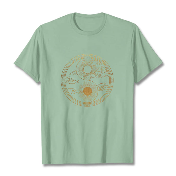 Buddha Stones Yin Yang Sun Auspicious Clouds Tee T-shirt - PaleGreen - 2XL - image 15