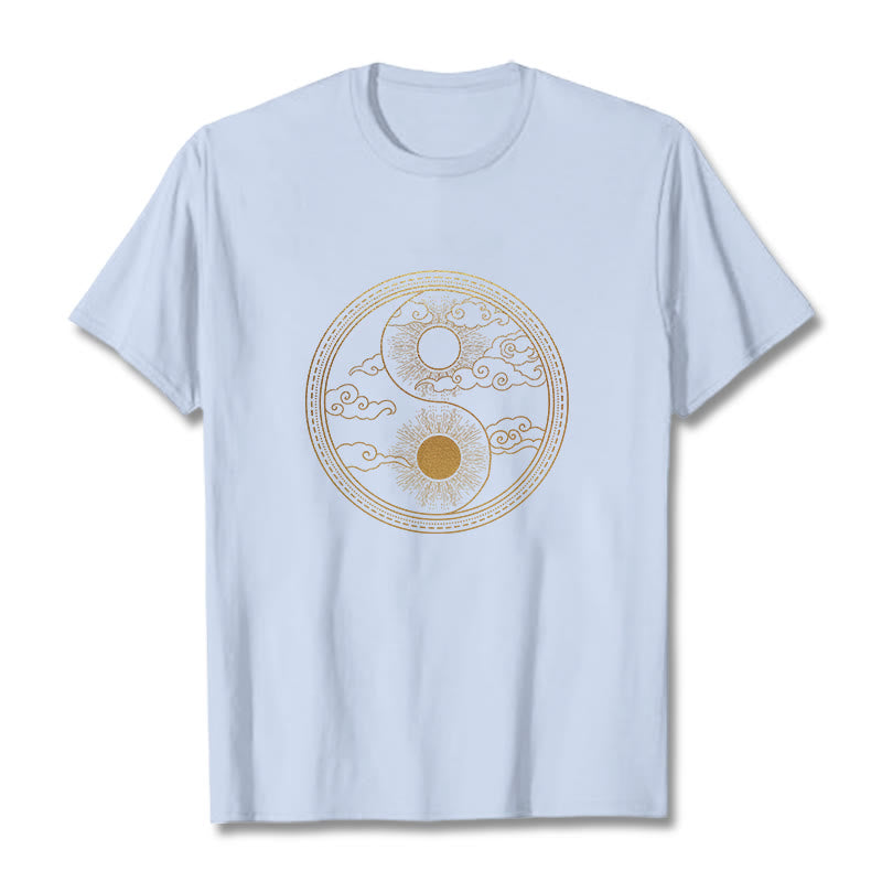 Buddha Stones Yin Yang Sun Auspicious Clouds Tee T-shirt - LightCyan - 2XL - image 12