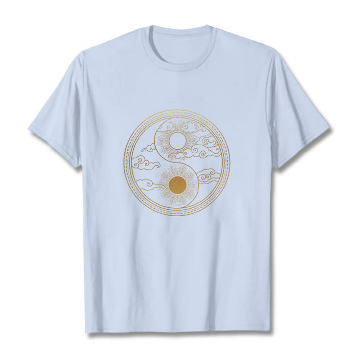Buddha Stones Yin Yang Sun Auspicious Clouds Tee T-shirt - LightCyan - 2XL - image 12