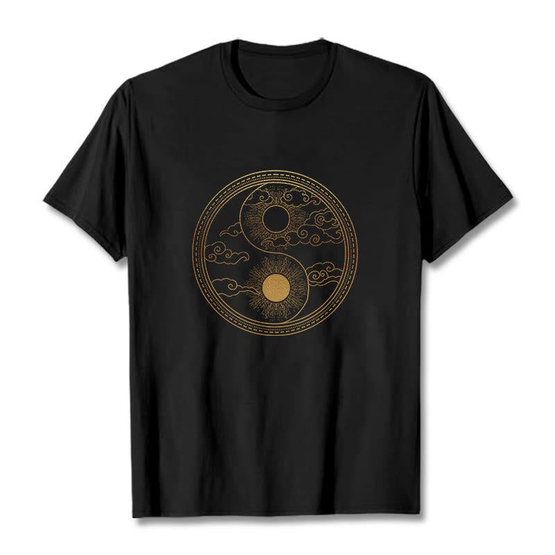Buddha Stones Yin Yang Sun Auspicious Clouds Tee T-shirt - Black - 2XL - image 1