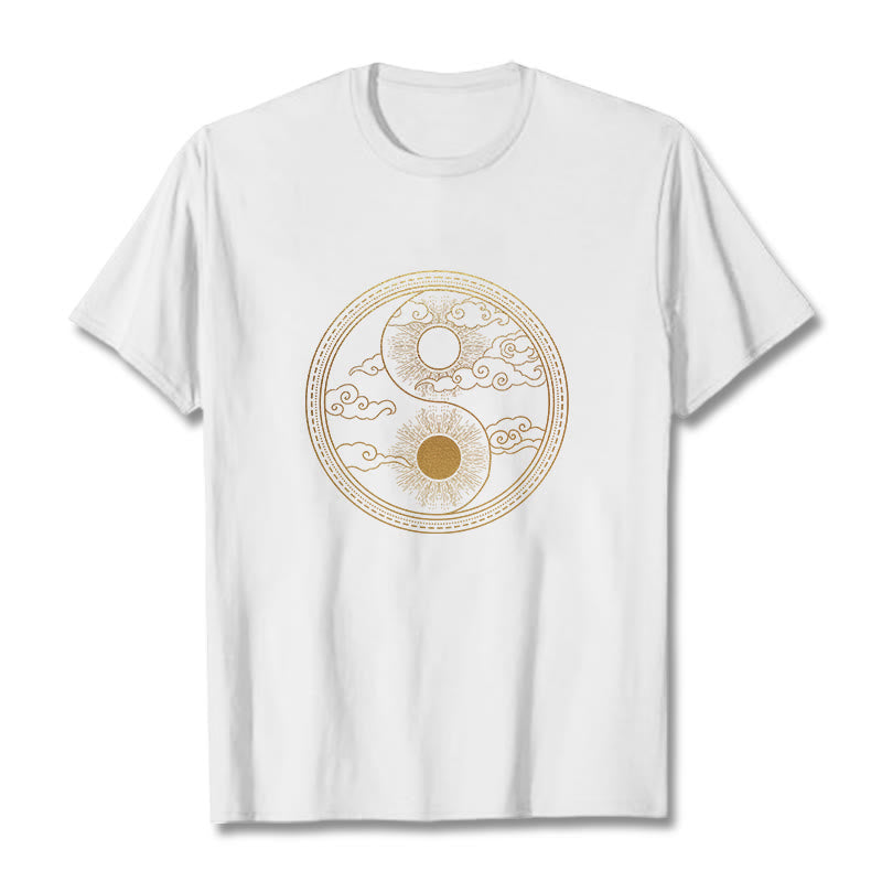 Buddha Stones Yin Yang Sun Auspicious Clouds Tee T-shirt - White - 2XL - image 8
