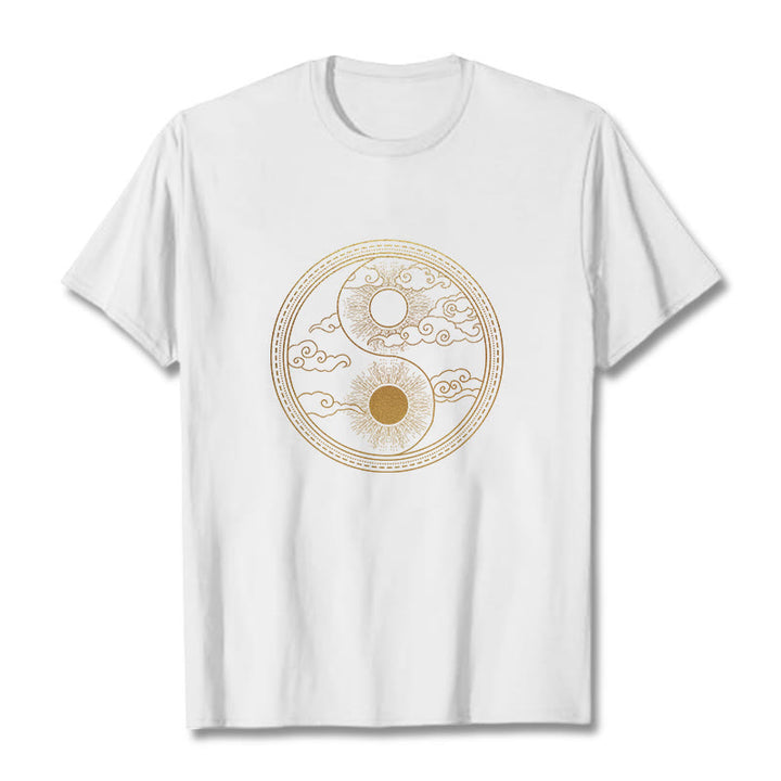 Buddha Stones Yin Yang Sun Auspicious Clouds Tee T-shirt - White - 2XL - image 8