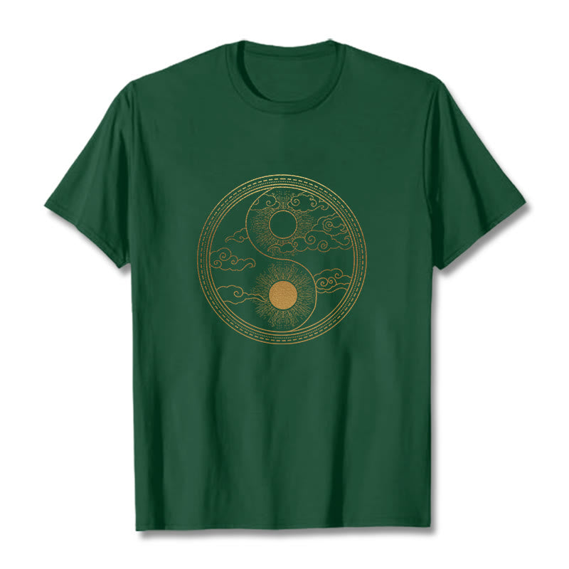 Buddha Stones Yin Yang Sun Auspicious Clouds Tee T-shirt - ForestGreen - 2XL - image 6