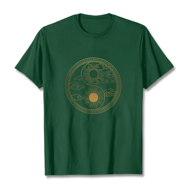 Buddha Stones Yin Yang Sun Auspicious Clouds Tee T-shirt - ForestGreen - 2XL - image 6