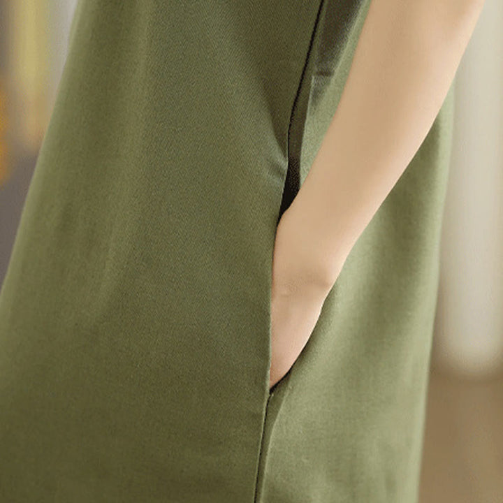 Buddha Stones Casual Plain Color Button Back Design Sleeveless Cotton Linen Midi Dress With Pockets - image 8