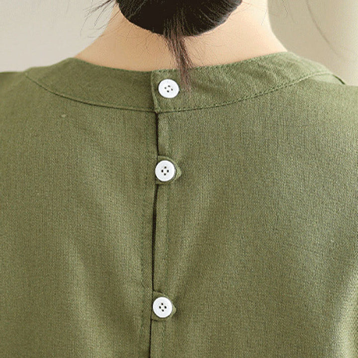 Buddha Stones Casual Plain Color Button Back Design Sleeveless Cotton Linen Midi Dress With Pockets - image 7