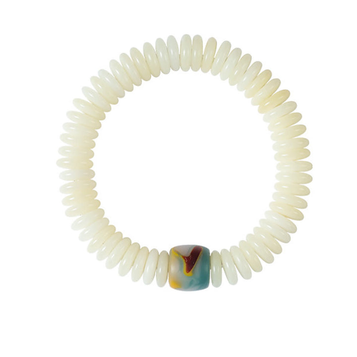 Buddha Stones Natural White Bodhi Seed Stone Wisdom Tassel Wrist Mala Bracelet