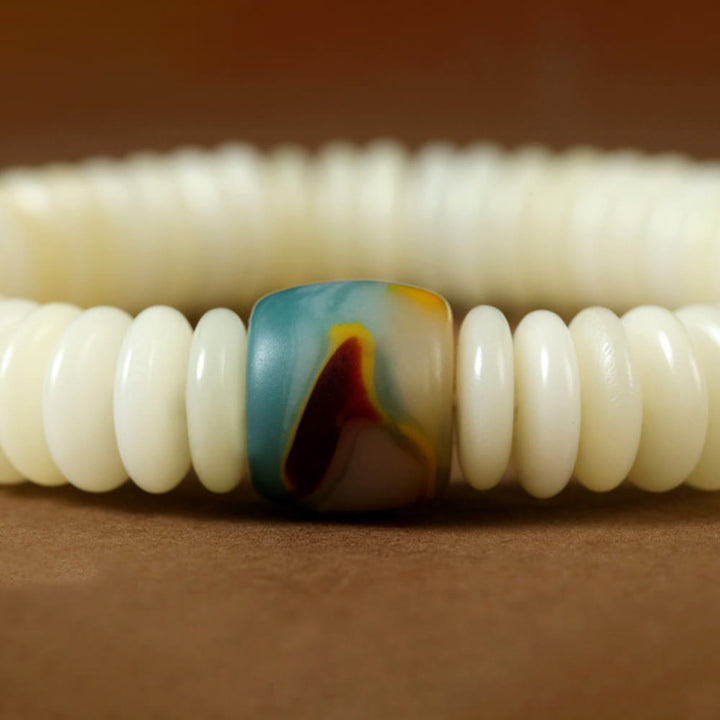 Buddha Stones Natural White Bodhi Seed Stone Wisdom Tassel Wrist Mala Bracelet