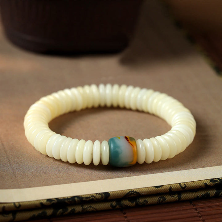 Buddha Stones Natural White Bodhi Seed Stone Wisdom Tassel Wrist Mala Bracelet