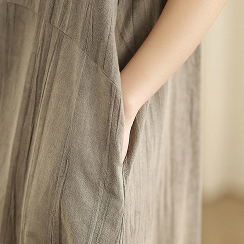 Buddha Stones Tie Dye Chinese Frog-Button Ramie Linen Sleeveless Midi Dress With Pockets - image 16