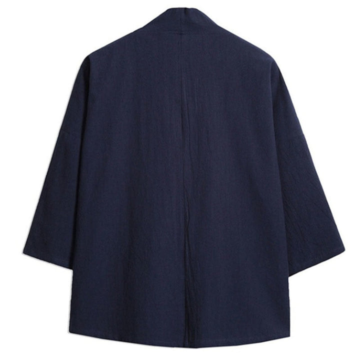 Buddha Stones Embroidery Open Front Jacket Cotton Linen Men's Three Quarter Sleeve Kimono - image 9