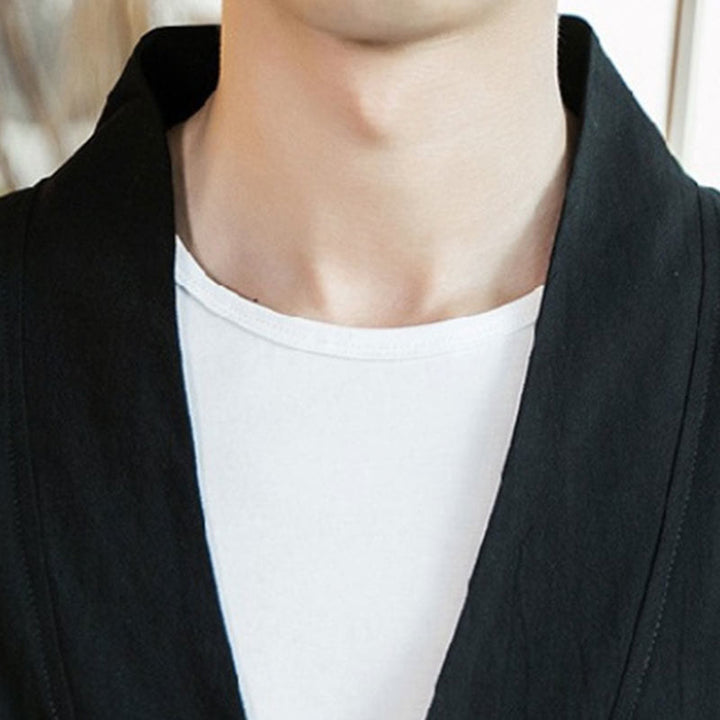 Buddha Stones Embroidery Open Front Jacket Men's Three Quarter Sleeve Kimono - image 14