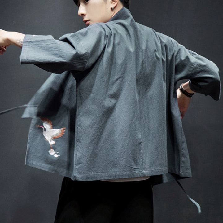 Buddha Stones Embroidery Open Front Jacket Men's Three Quarter Sleeve Kimono - image 26