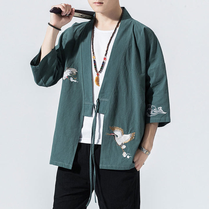 Buddha Stones Embroidery Open Front Jacket Men's Three Quarter Sleeve Kimono - CadetBlue - US/UK/AU46，EU56 (5XL) - image 24
