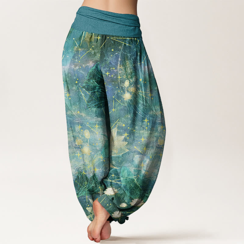 Buddha Stones Pure Cotton Koi Fish Lotus Moon Stars Pattern Women's Elastic Waist Harem Pants - image 9