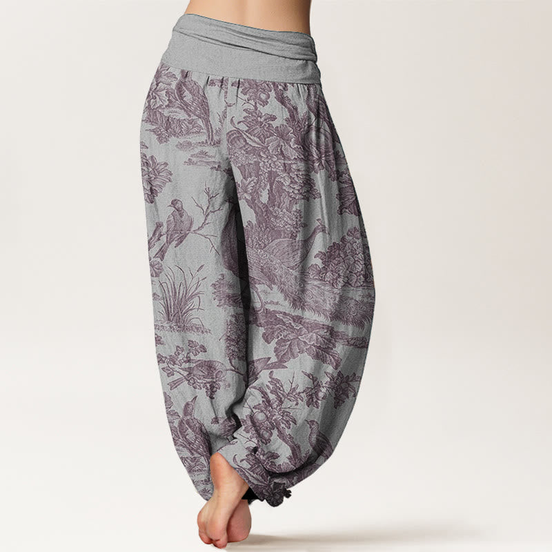 Buddha Stones Pure Cotton Birds Trees Branches Pattern Women's Elastic Waist Harem Pants - image 9