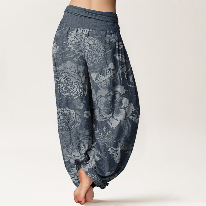 Buddha Stones Pure Cotton Casual Peony Flowers Leaves Women's Elastic Waist Harem Pants - image 9