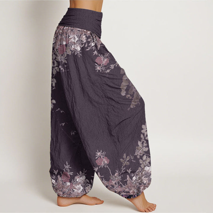Buddha Stones Pure Cotton Casual Red Peony Flower Vine Design Women's Elastic Waist Harem Pants - image 11