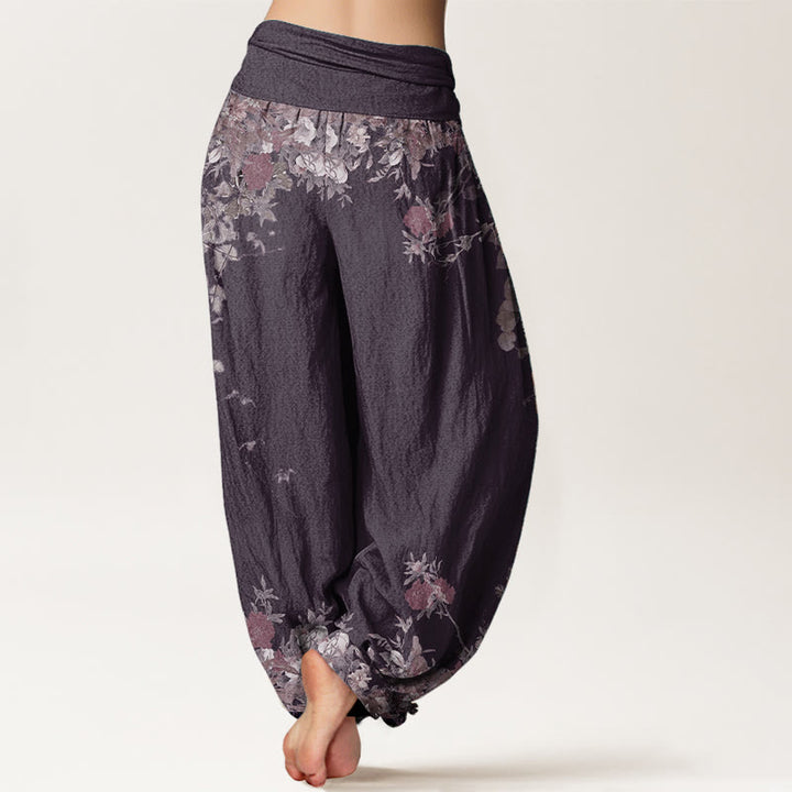Buddha Stones Pure Cotton Casual Red Peony Flower Vine Design Women's Elastic Waist Harem Pants - image 10