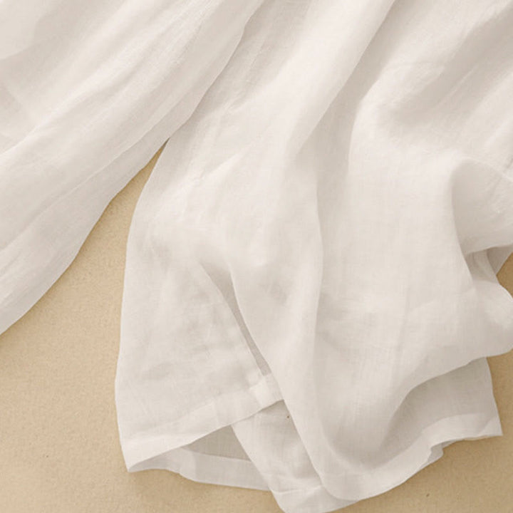 Buddha Stones Geometric Embroidery Elastic Waist Women's Cotton Linen Wide Leg Pants With Pockets - image 24