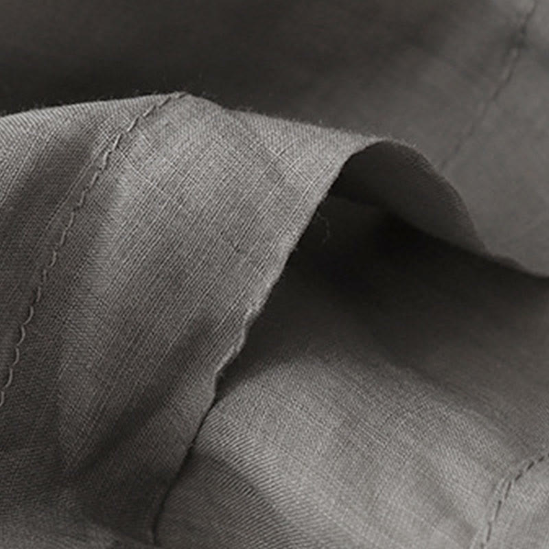 Buddha Stones Geometric Embroidery Elastic Waist Women's Cotton Linen Wide Leg Pants With Pockets - image 9