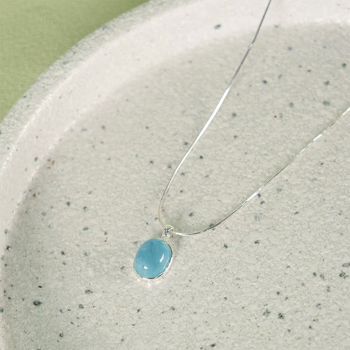 Buddha Stones 925 Sterling Silver Aquamarine Healing Clavicle Chain Necklace Pendant - Silver Aquamarine - image 0