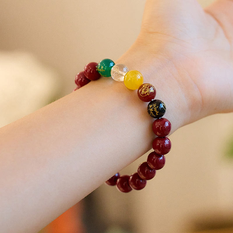 Buddha Stones Cinnabar Agate Five Directions Gods Of Wealth Blessing Bracelet