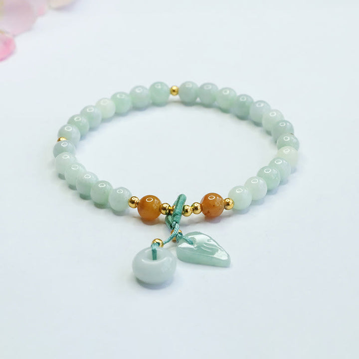 Buddha Stones Jade Beads Leaf Peace Buckle Prosperity Bracelet
