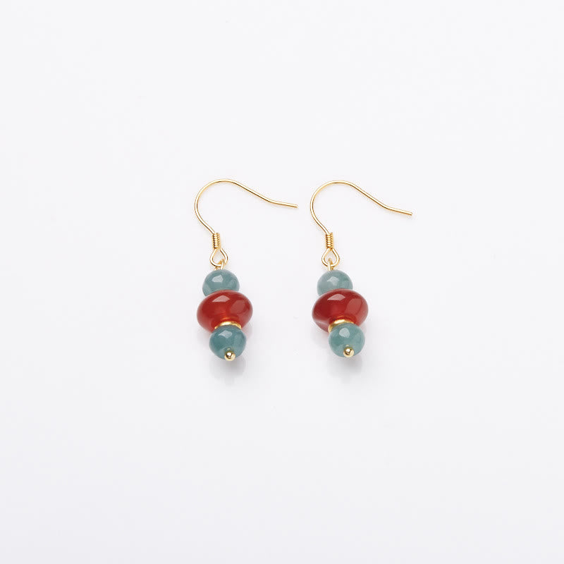 Buddha Stones Jade Red Agate 925 Sterling Silver Luck Earrings