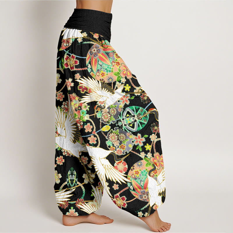 Buddha Stones Cotton Casual Crane Floral Geometric Pattern Elastic Waist Women's Harem Pants - image 9