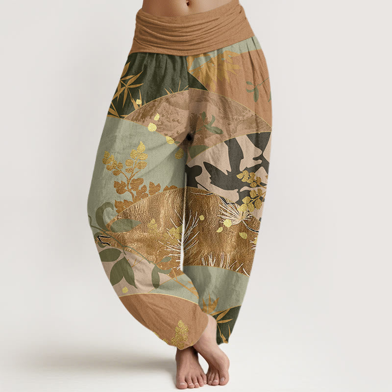 Buddha Stones Cotton Semicircle Leaves Pattern Women's Elastic Waist Harem Pants - Peru - US22，UK/AU26，EU54 (6XL) - image 0