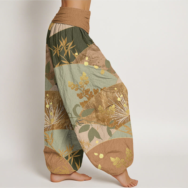 Buddha Stones Cotton Semicircle Leaves Pattern Women's Elastic Waist Harem Pants - image 2