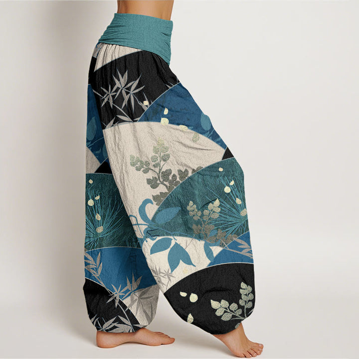 Buddha Stones Cotton Semicircle Leaves Pattern Women's Elastic Waist Harem Pants - image 6