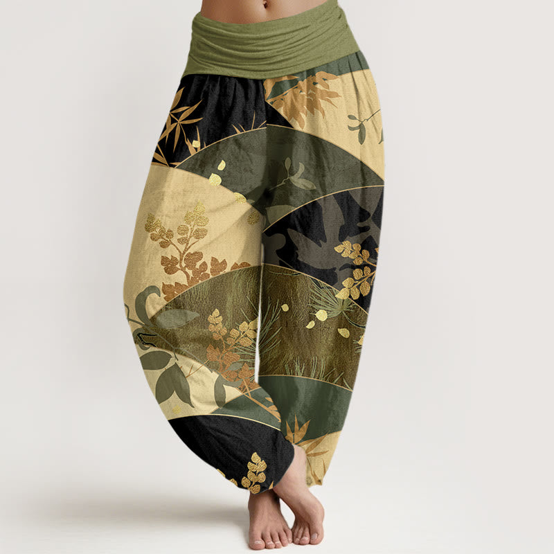 Buddha Stones Cotton Semicircle Leaves Pattern Women's Elastic Waist Harem Pants - OliveDrab - US22，UK/AU26，EU54 (6XL) - image 7