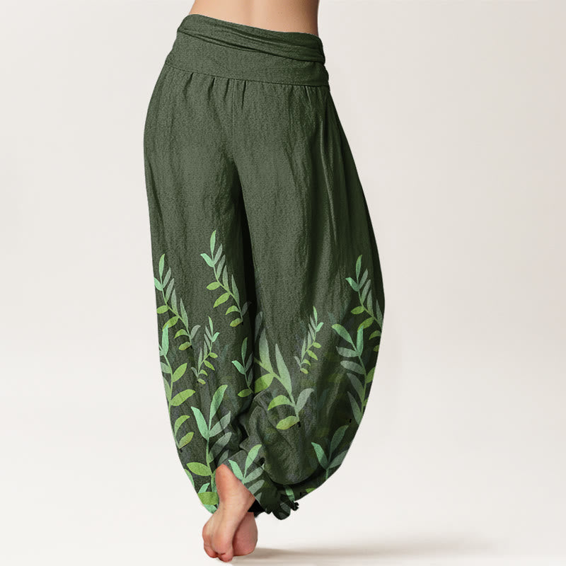 Buddha Stones Cotton Casual Leaves Pattern Women's Elastic Waist Harem Pants - image 5