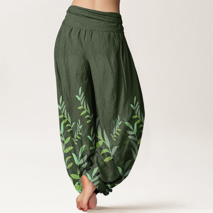 Buddha Stones Cotton Casual Leaves Pattern Women's Elastic Waist Harem Pants - image 5