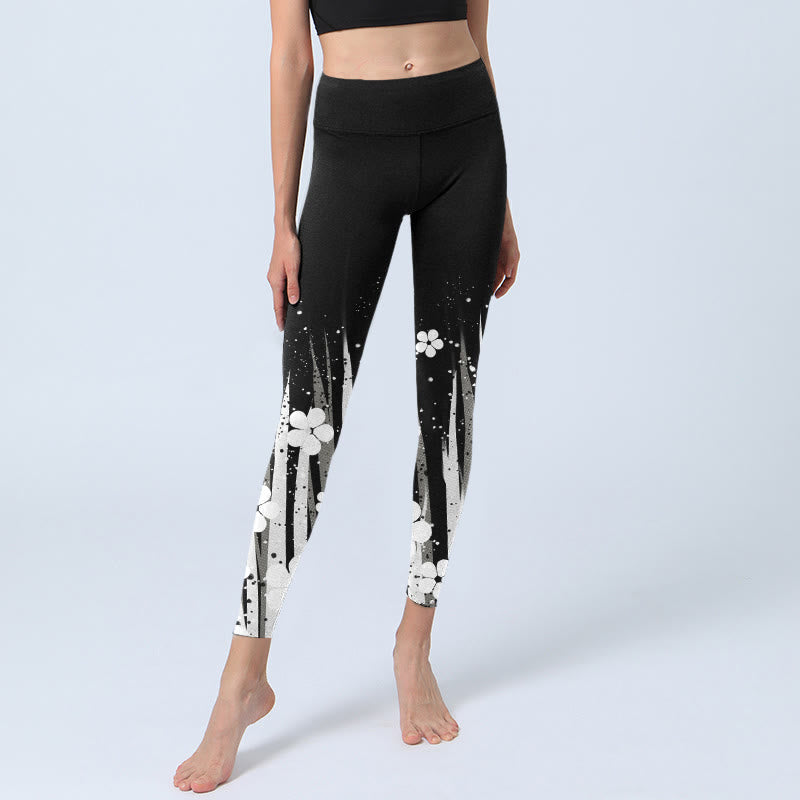 Buddha Stones White Flowers Aquatic Plants Pattern Print Gym Leggings Women's Yoga Pants - image 6