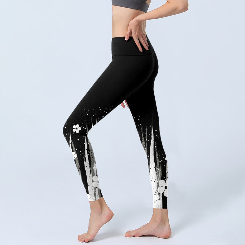 Buddha Stones White Flowers Aquatic Plants Pattern Print Gym Leggings Women's Yoga Pants - image 2