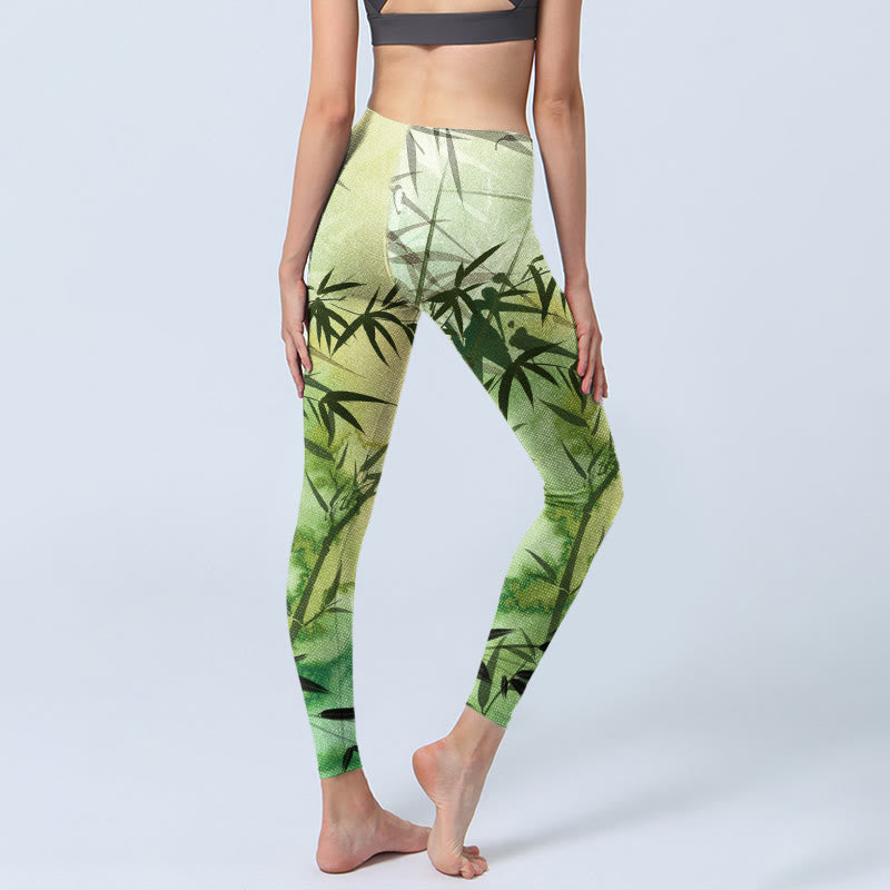 Buddha Stones Blooming Bamboo Pattern Print Gym Leggings Women's Yoga Pants - image 4
