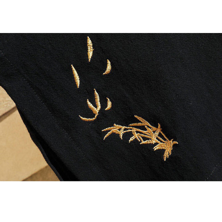 Buddha Stones Tang Suit Embroided Crane Pattern Lace-Up Side Men's Cotton Linen Short Sleeve T-Shirt - image 7