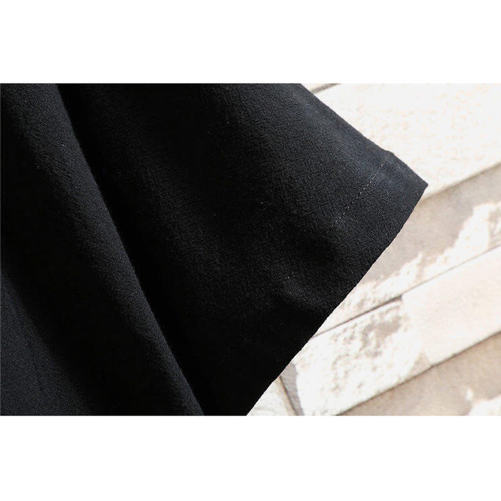 Buddha Stones Tang Suit Embroided Crane Pattern Lace-Up Side Men's Cotton Linen Short Sleeve T-Shirt - image 5