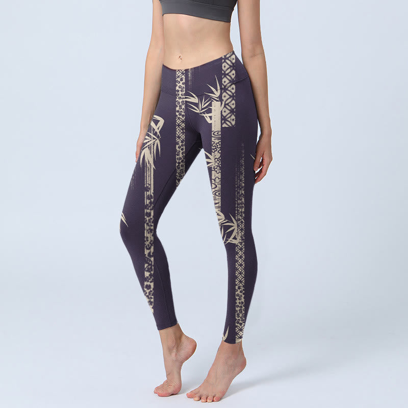 Buddha Stones Bamboo Water Wave Pattern Print Gym Leggings Women's Yoga Pants - Black - US18，UK/AU22，EU50 (4XL) - image 1