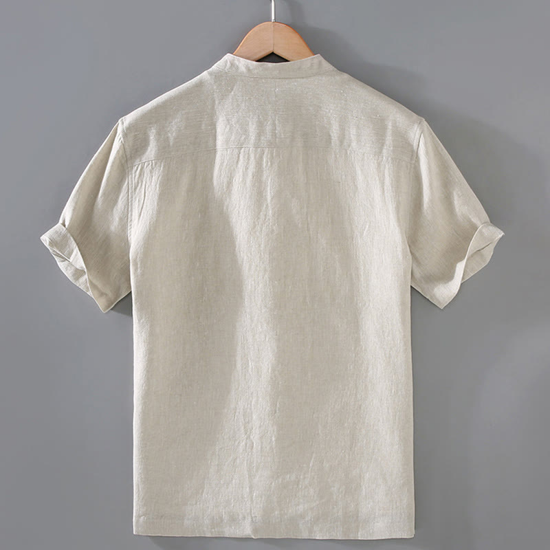 Buddha Stones Vintage Plain Tang Suit Chinese Frog-Button Cotton Linen Men's Shirt With Pockets - image 2