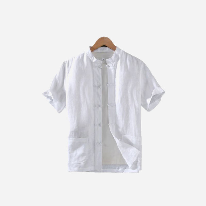 Buddha Stones Vintage Plain Tang Suit Chinese Frog-Button Cotton Linen Men's Shirt With Pockets - image 12