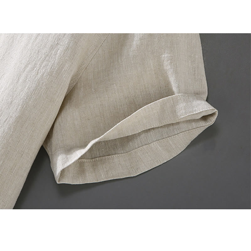 Buddha Stones Vintage Plain Tang Suit Chinese Frog-Button Cotton Linen Men's Shirt With Pockets - image 9