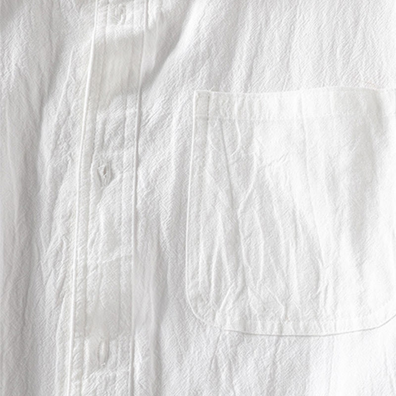 Buddha Stones Vintage Casual Plain Single Breasted Three Quarter Sleeve Men's Cotton Linen Shirt With Pocket