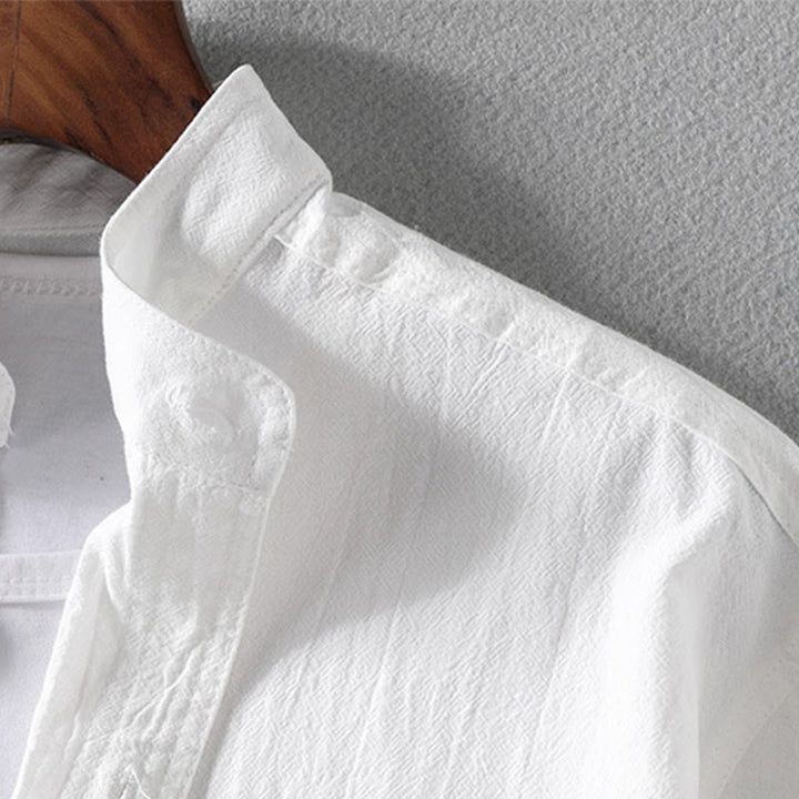 Buddha Stones Vintage Casual Plain Single Breasted Three Quarter Sleeve Men's Cotton Linen Shirt With Pocket
